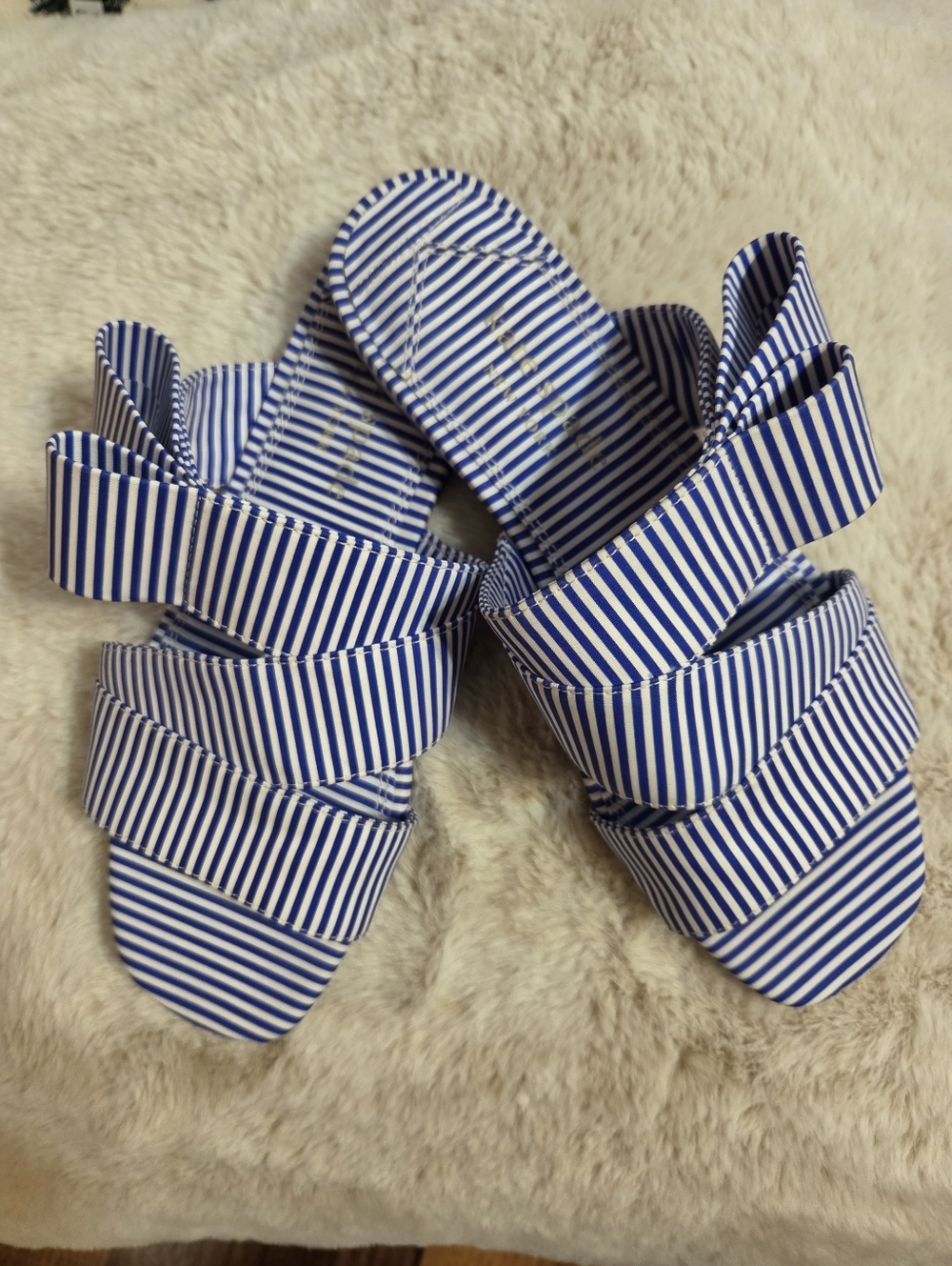 Kate Spade Striped Blue and White Triple-Strap Slide Sandals. Sz 7B - Picture 3 of 9